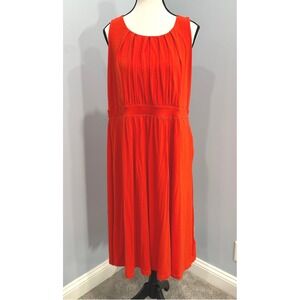 Boden Red Ruched Jersey Midi Dress Sleeveless Size 14 Whimsical Cottagecore